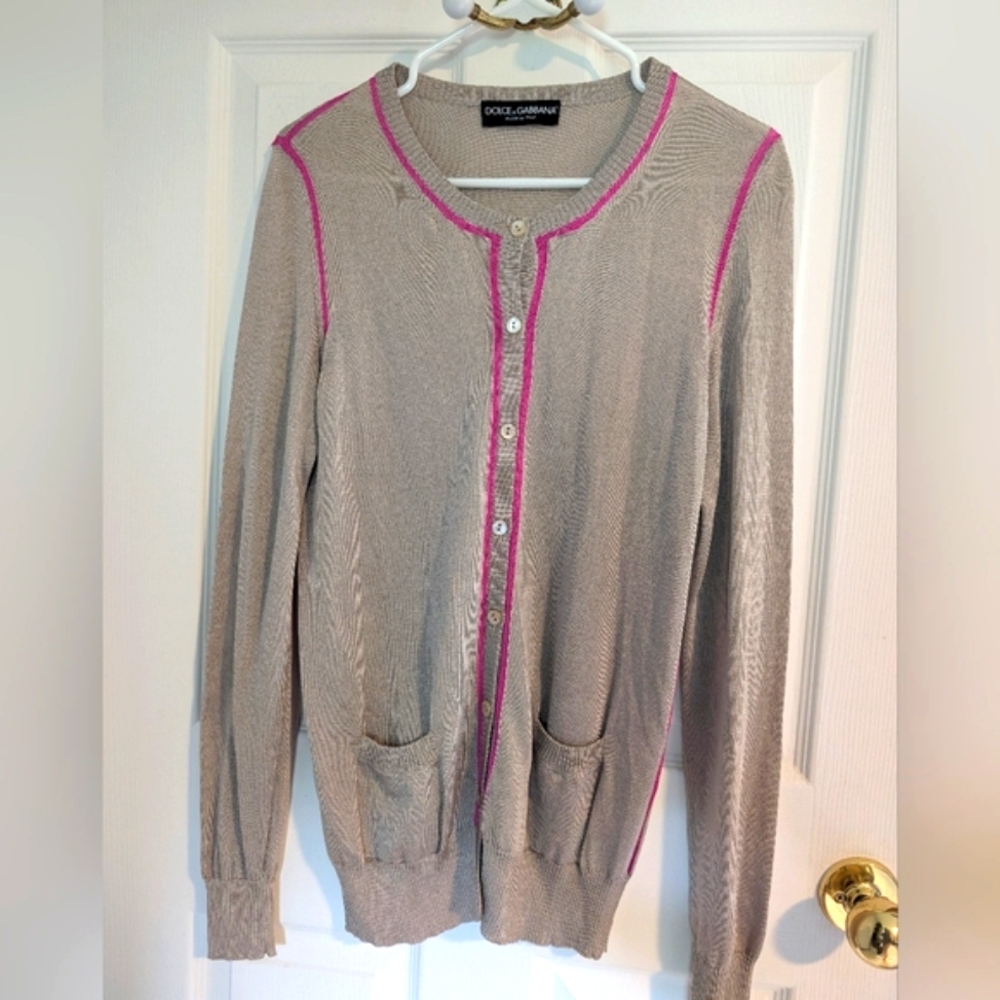 Dolce & Gabbana Cream and Pink Cardigan Sweater